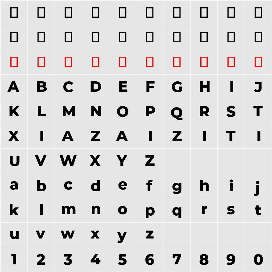 Montserrat ExtraBold 字符映射表