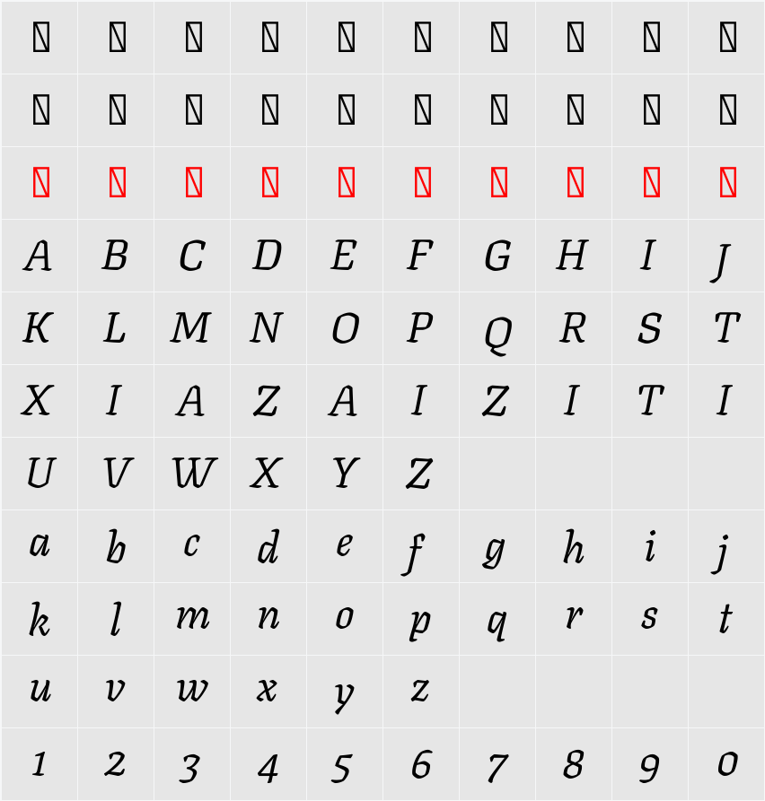 Texturina 24pt 字符映射表