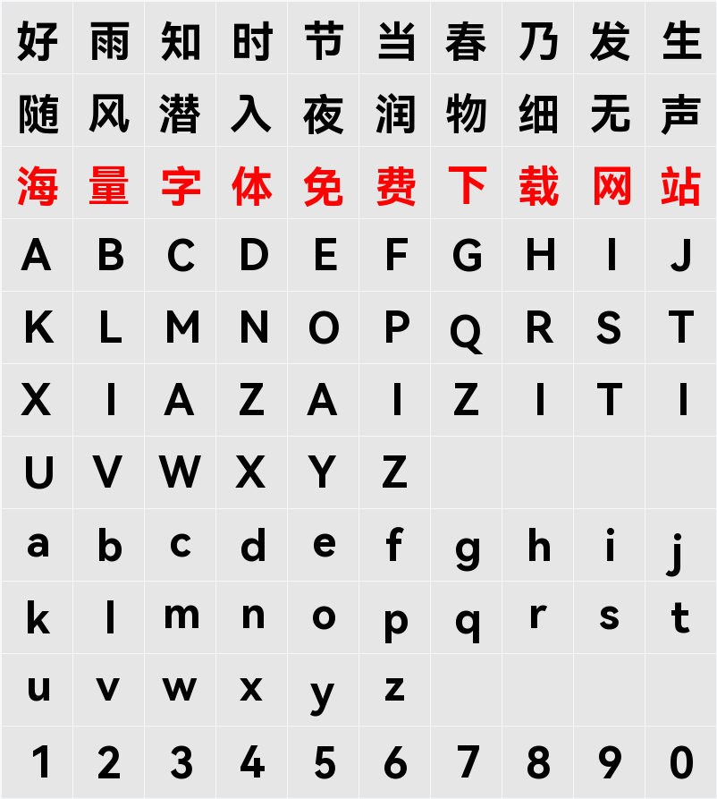 HarmonyOS Sans SC 字符映射表