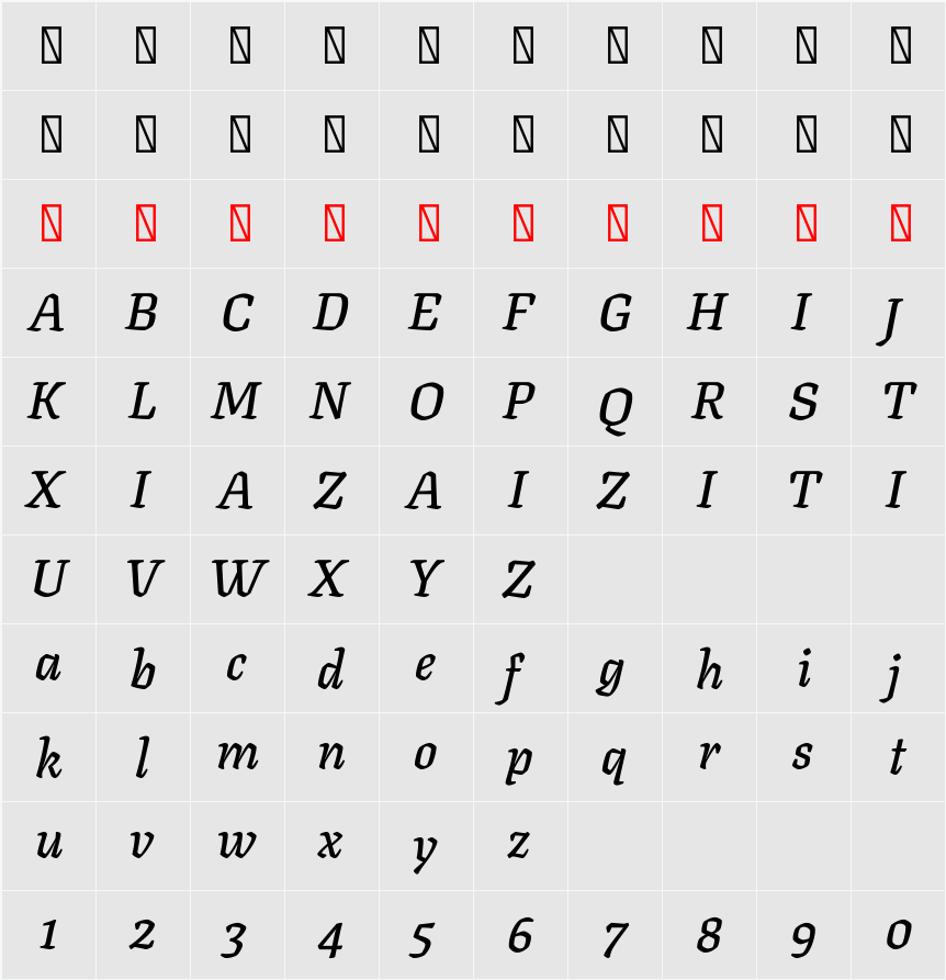 Texturina 72pt SemiBold 字符映射表