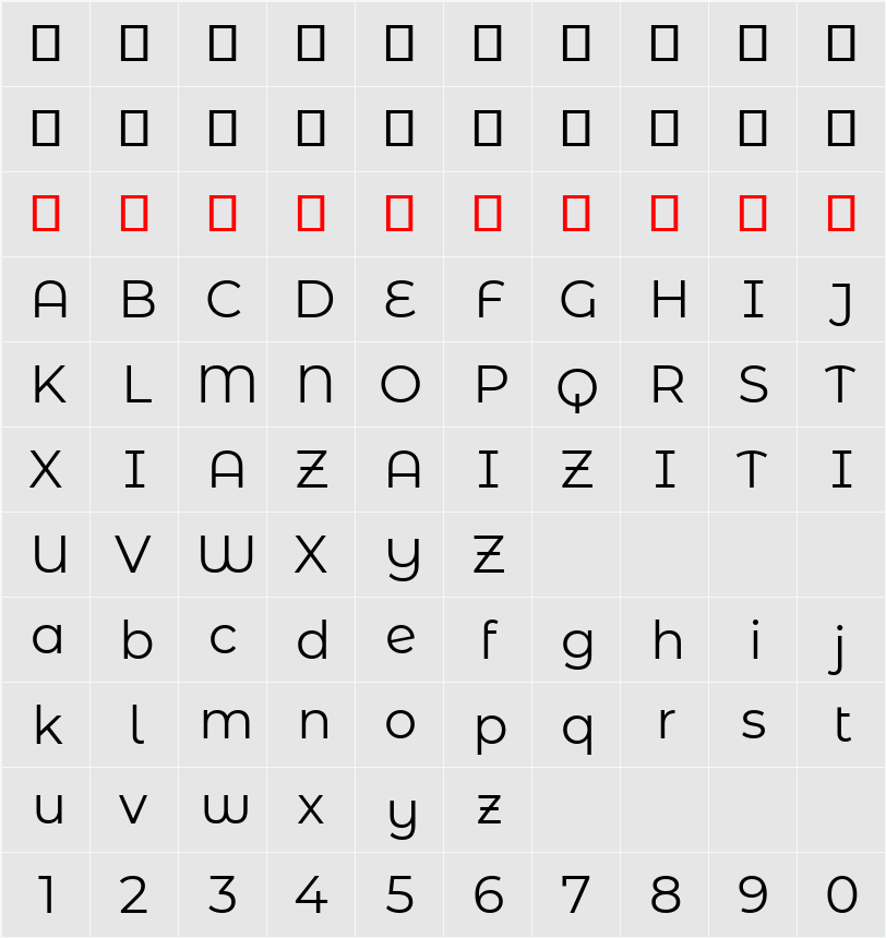 Montserrat Alternates 字符映射表