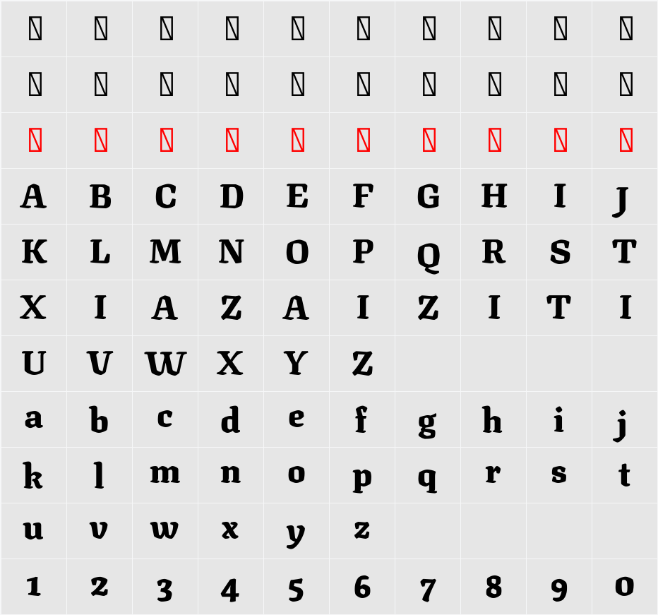 Texturina Black 字符映射表