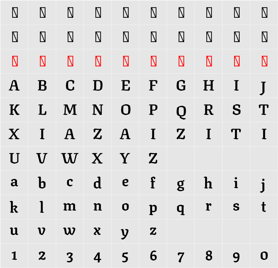 Texturina 48pt 字符映射表
