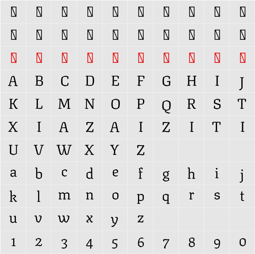 Texturina 12pt Light 字符映射表