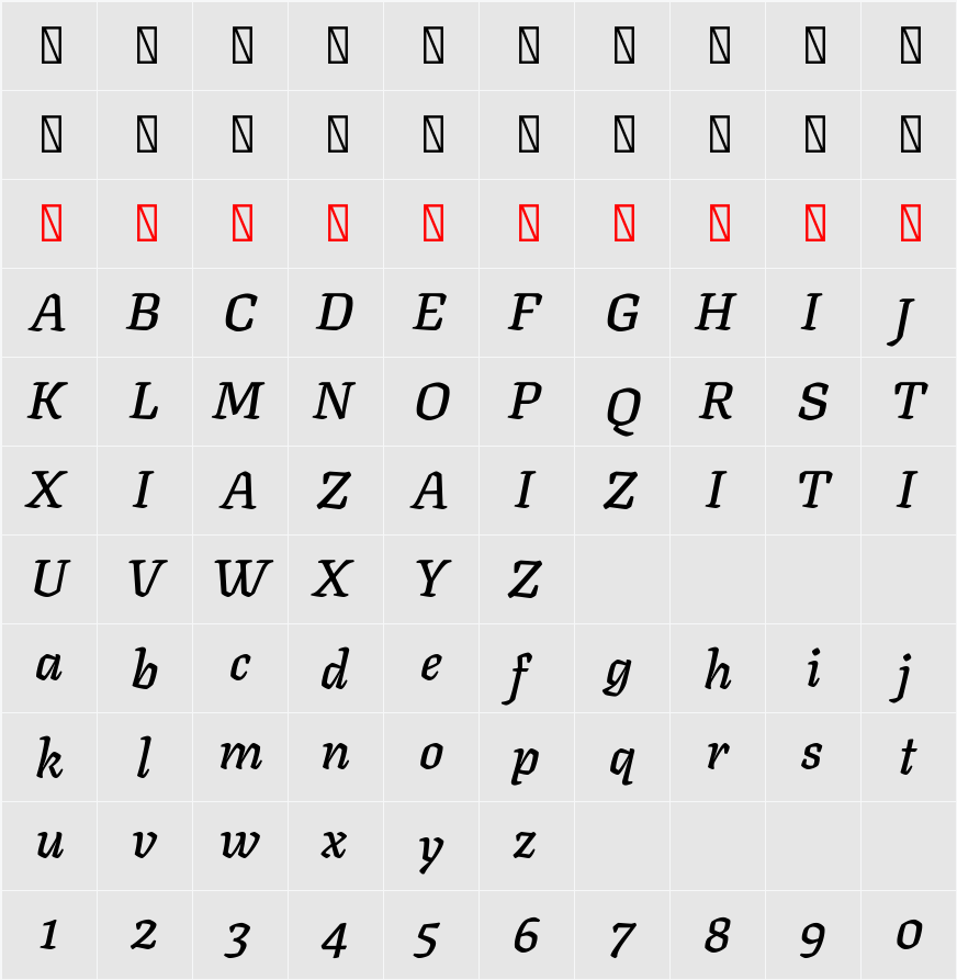 Texturina 18pt SemiBold 字符映射表