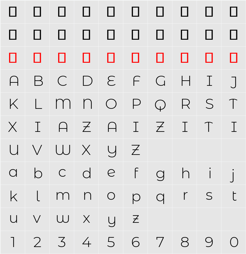 Montserrat Alternates Light 字符映射表