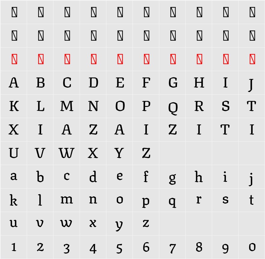 Texturina 28pt Medium 字符映射表