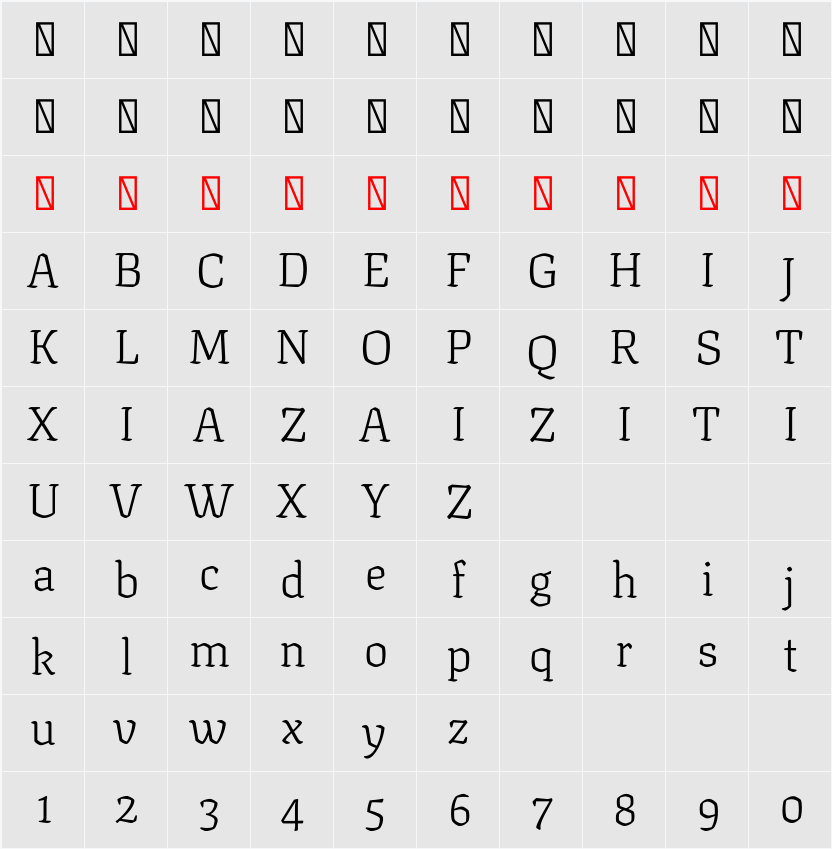 Texturina 60pt ExtraLight 字符映射表