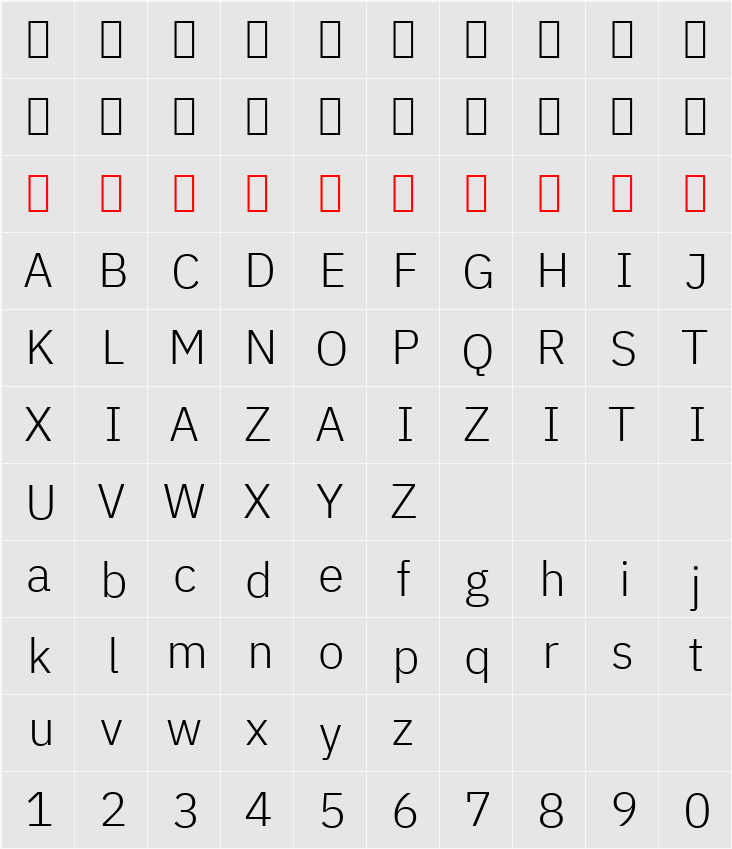 IBM Plex Sans Arabic Light 字符映射表