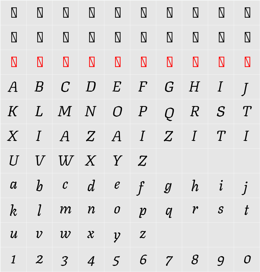 Texturina 20pt 字符映射表