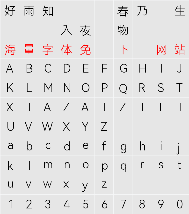 HarmonyOS Sans TC Light 字符映射表