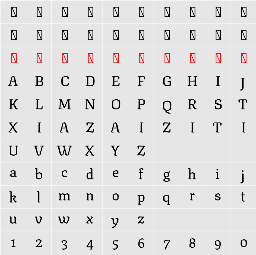 Texturina 24pt 字符映射表
