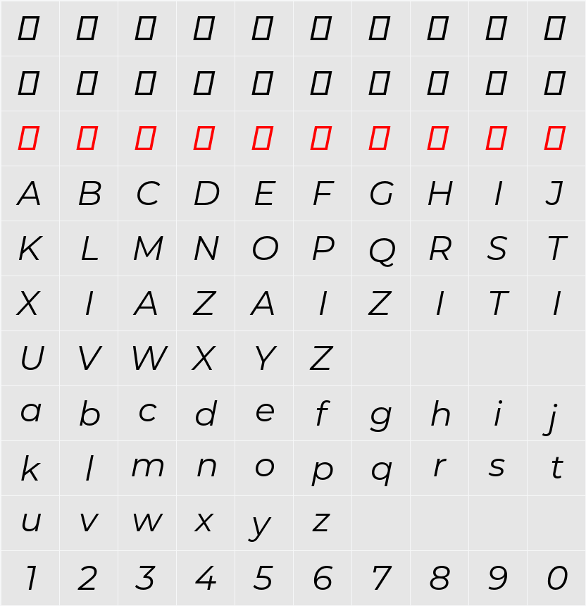 Montserrat 字符映射表