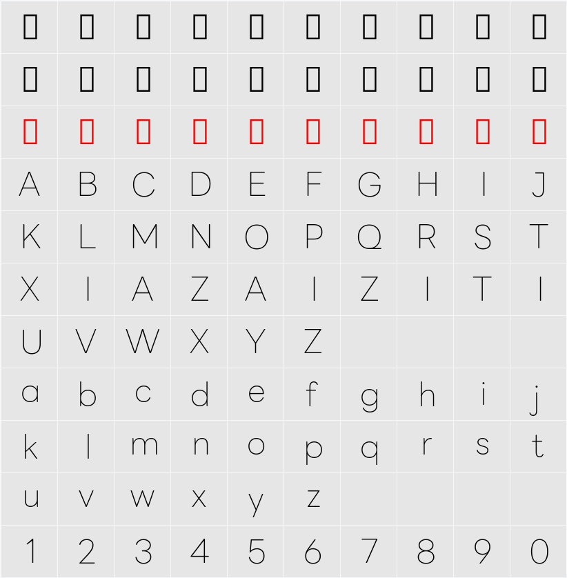 LINE Seed Sans TH Thin 字符映射表