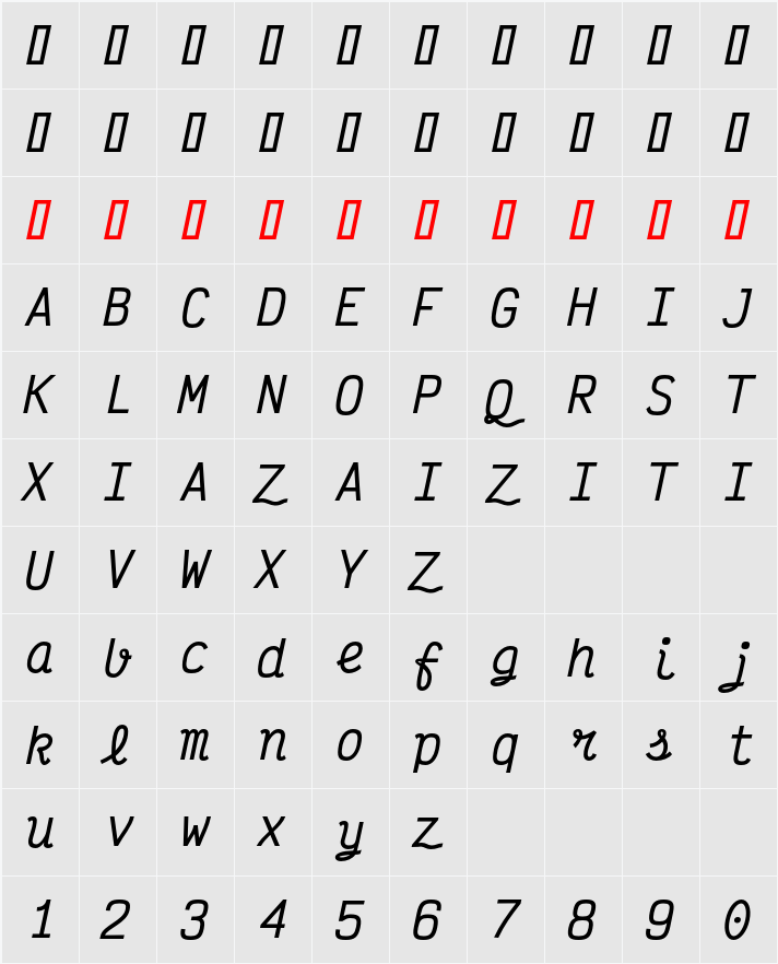 Victor Mono SemiBold 字符映射表