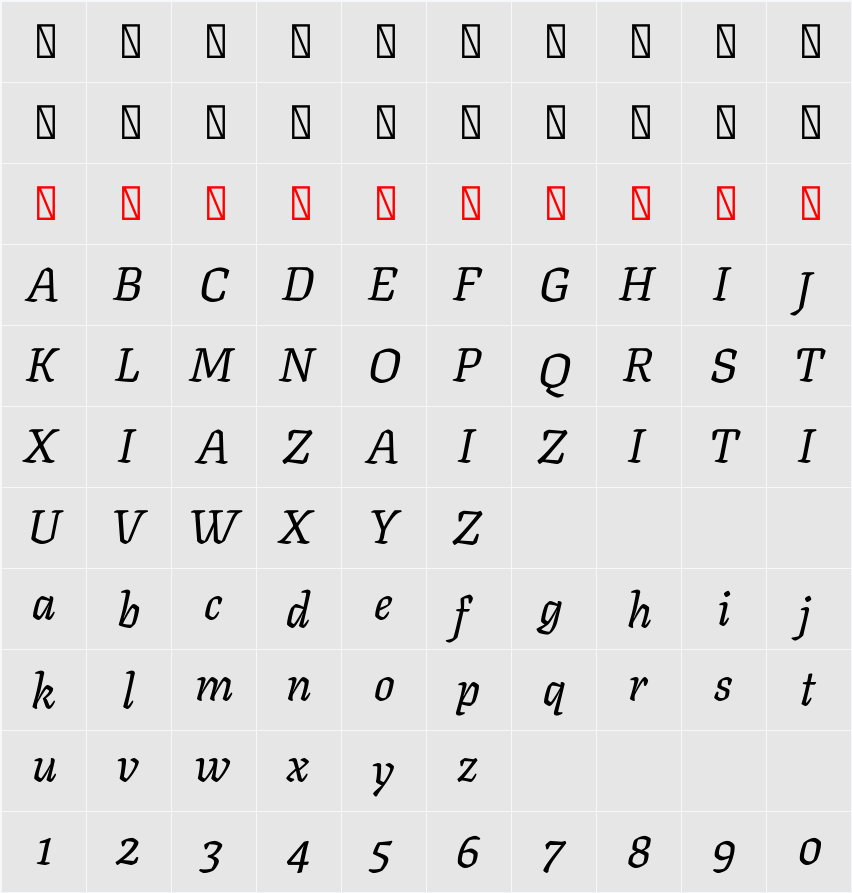 Texturina 72pt Medium 字符映射表
