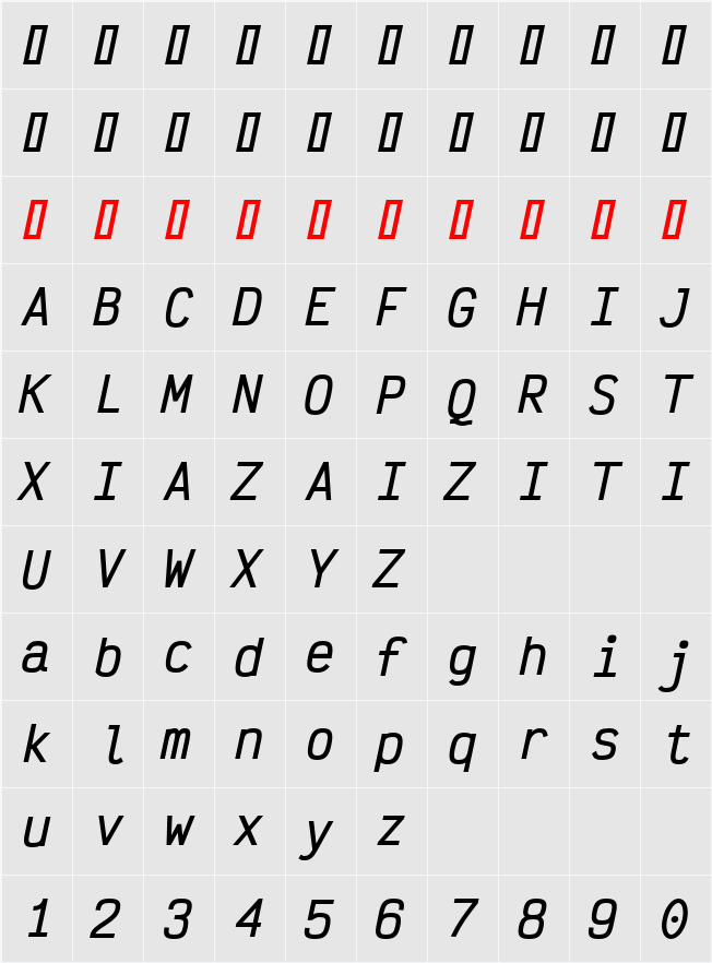 Victor Mono Oblique 字符映射表