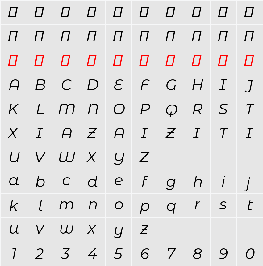 Montserrat Alternates 字符映射表