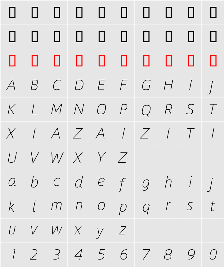 Alibaba Sans Light 字符映射表