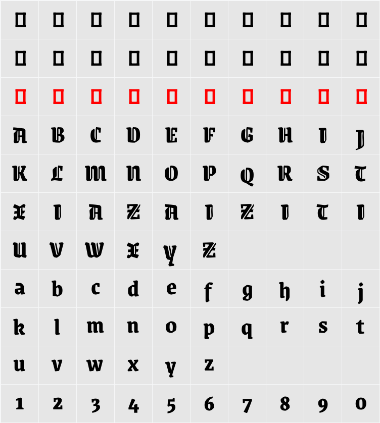 Grenze Gotisch ExtraBold 字符映射表