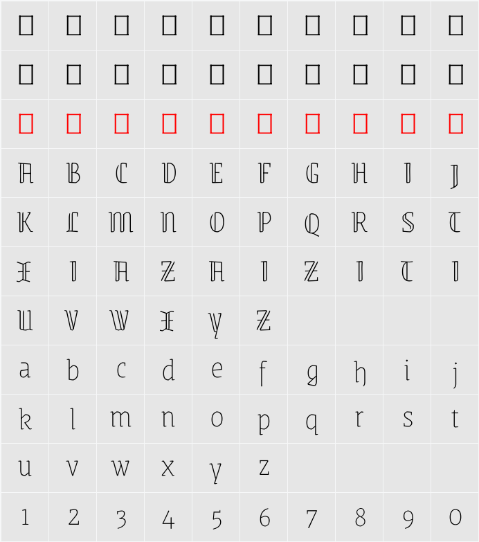 Grenze Gotisch Thin 字符映射表