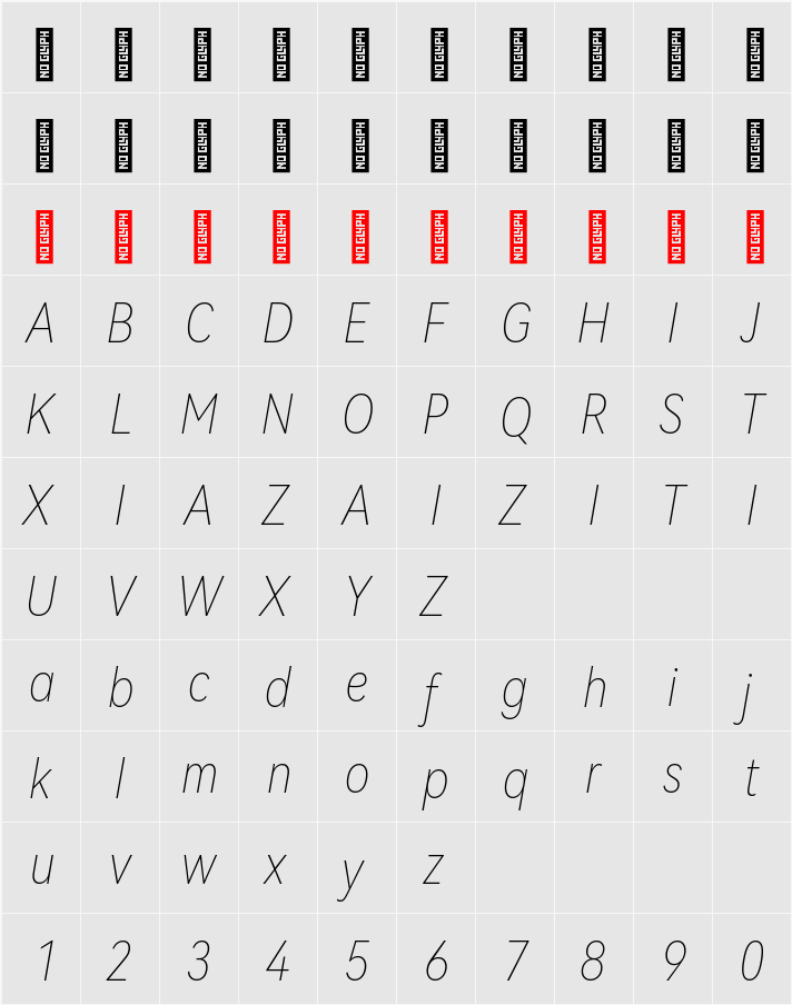 HarmonyOS Sans Condensed Thin 字符映射表