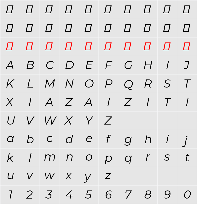 Montserrat 字符映射表