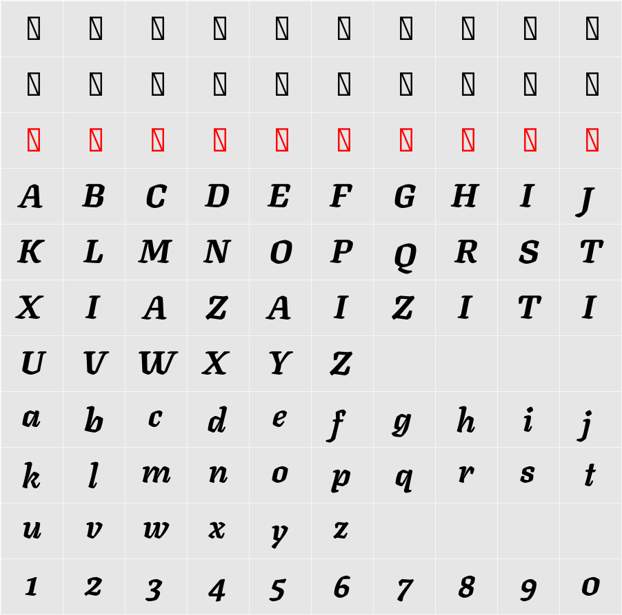 Texturina 20pt Black 字符映射表