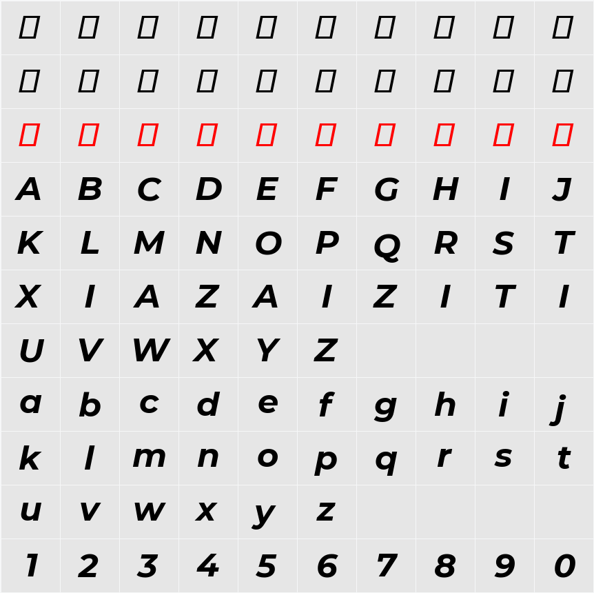 Montserrat 字符映射表