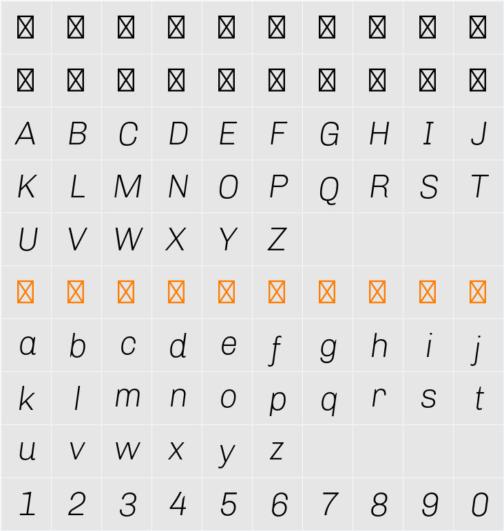 Chivo Thin Italic 字符映射表