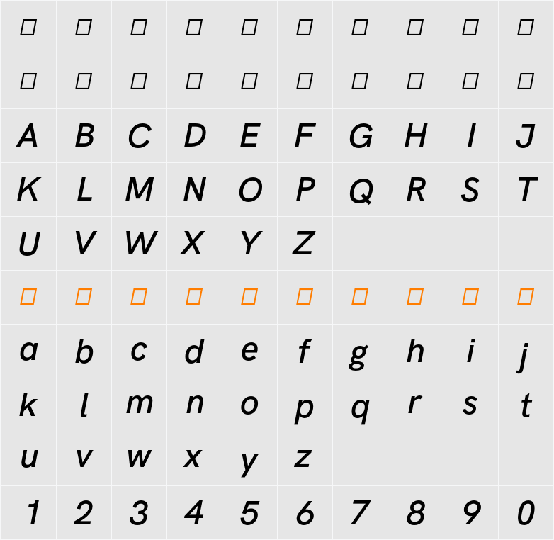 HK Grotesk SemiBold Italic 字符映射表