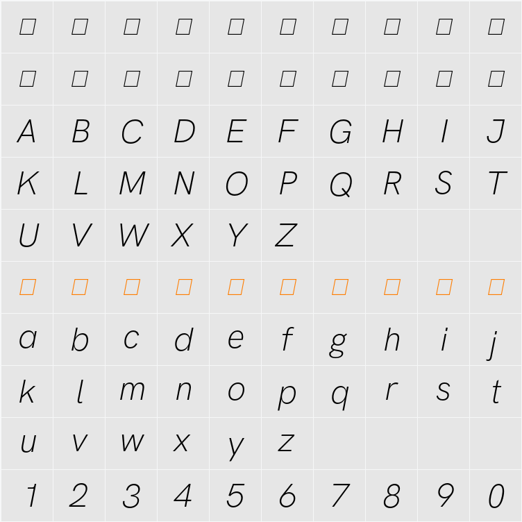 HK Grotesk Light Italic 字符映射表