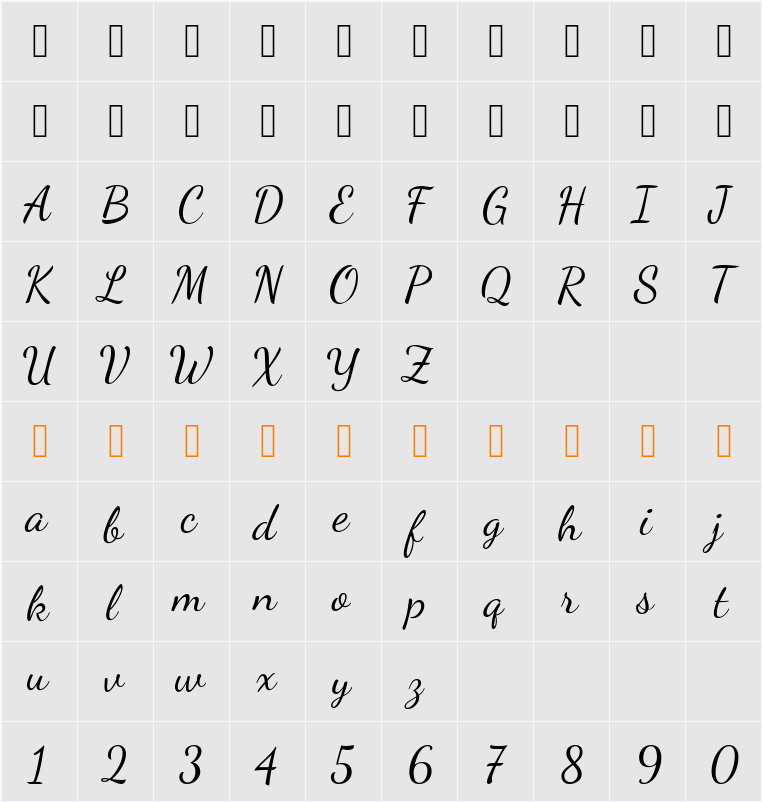 TypoPRO Dancing Script 字符映射表