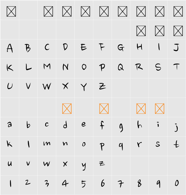 Nanum Brush Script 字符映射表